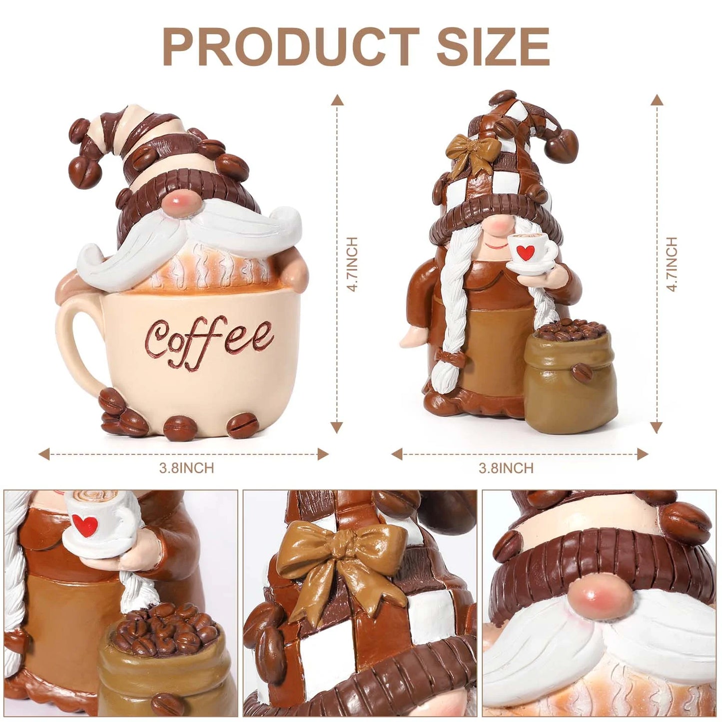 2 Pack Coffee Gnomes, Coffee Bar Decor Accessories, Christmas Resin Gnome Figurines Tiered Tray Collectible Tabletop Kitchen Decorations