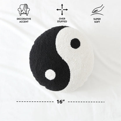 16" X 16" Yin-Yang Decorative Pillow, Black and White