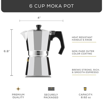 Italian Moka Pot Stovetop Aluminum Espresso Maker [6 Cup]- Ombre Orange