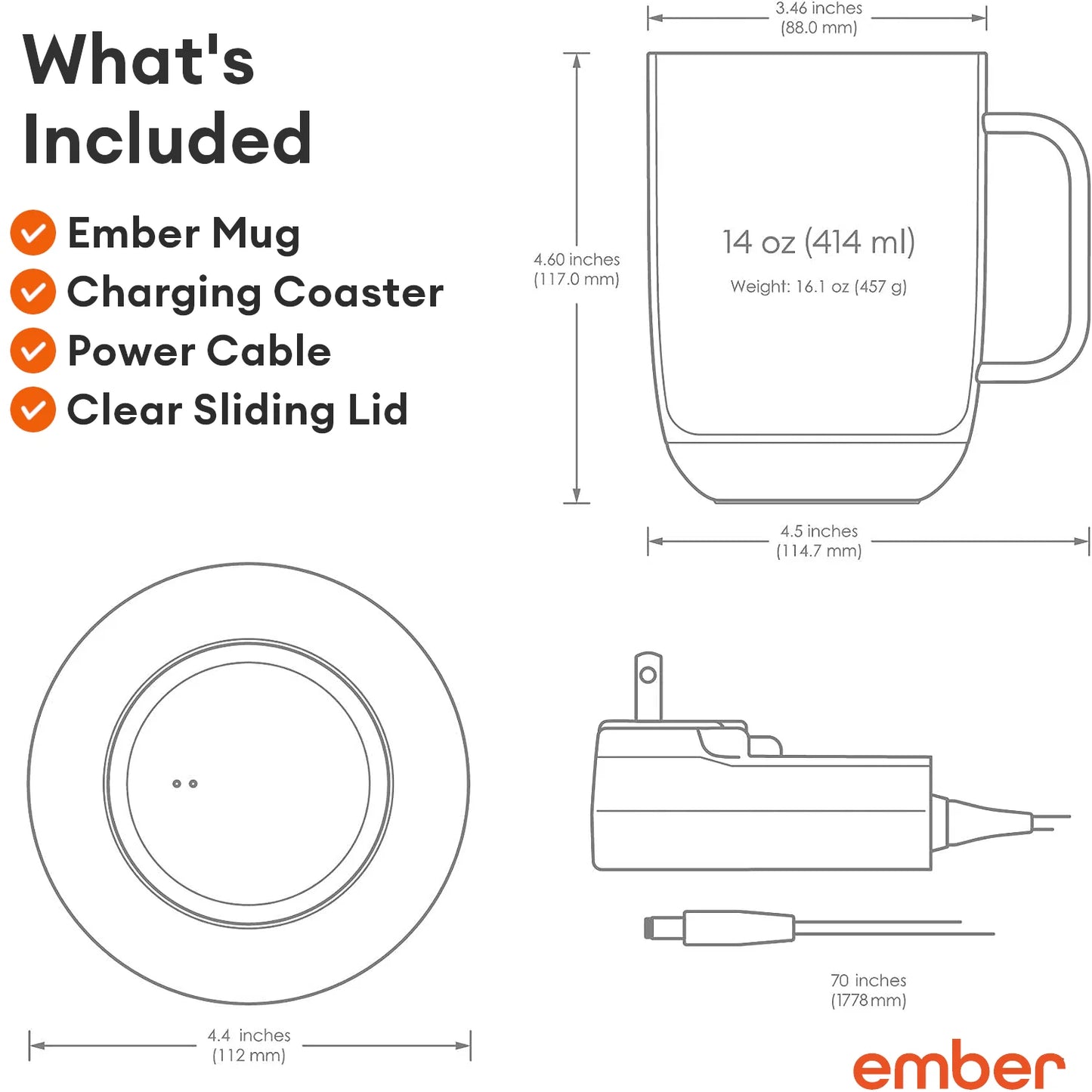 Temperature Control Smart Mug 2, 14 Oz, Copper, up to 1.5-Hr Battery Life - App Controlled Heated Coffee/Tea Mug - Improved Design