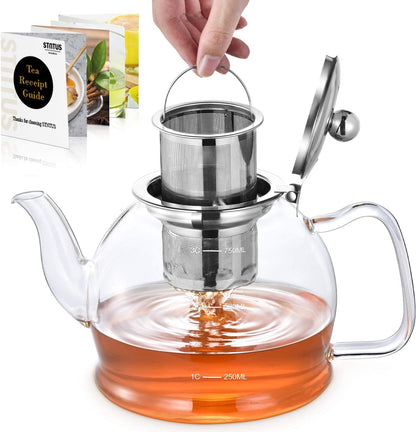 STNTUS Glass Teapot, 40 Oz. / 1200 Ml for Loose Tea, Glass Teapot with Infusers for Loose Tea, Tea Pot for Stove, Teapot with Stainless Steel Strainer, Teapot for 4-6 Cups