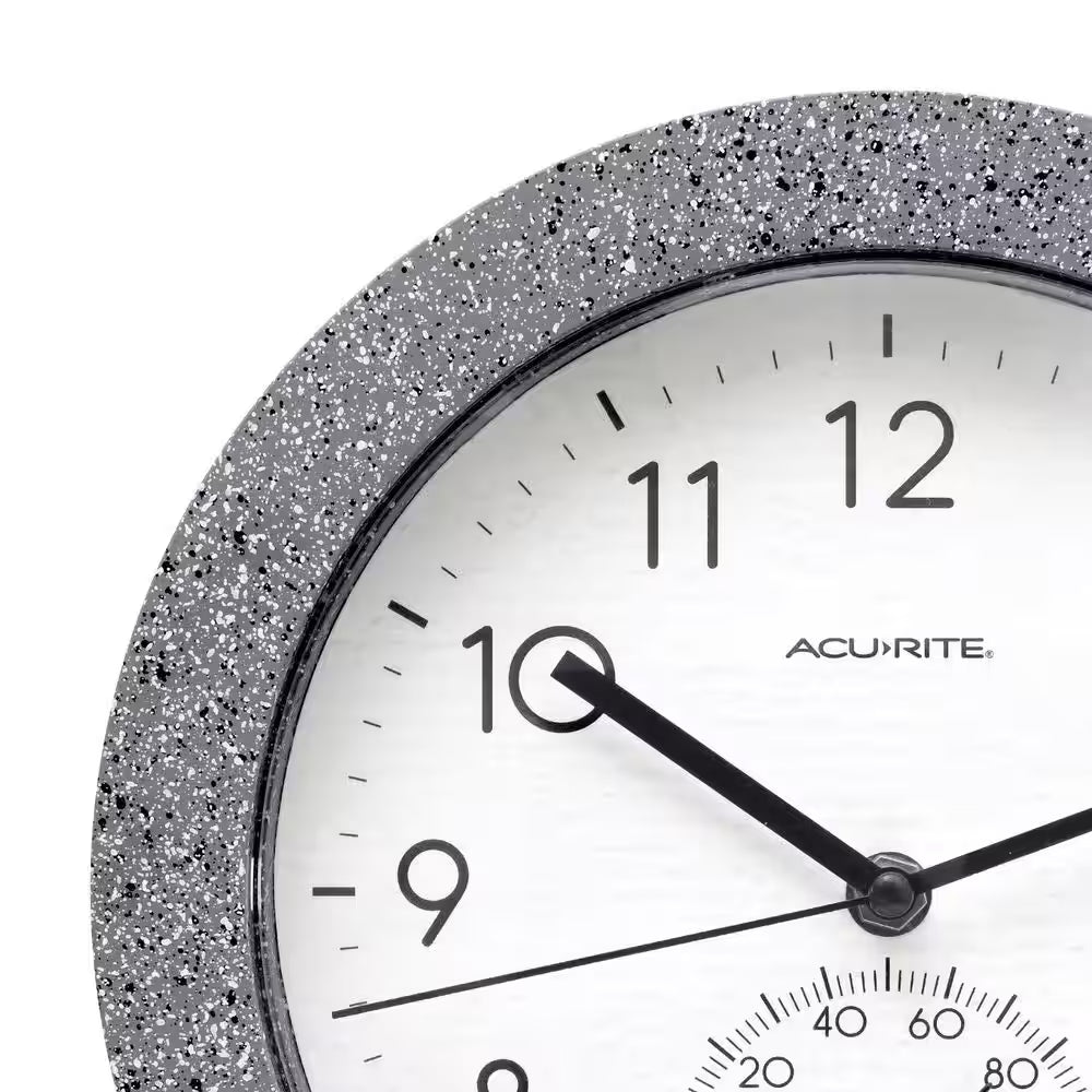 10" Faux Concrete Gray Speckled Matte Finish Clock Therm