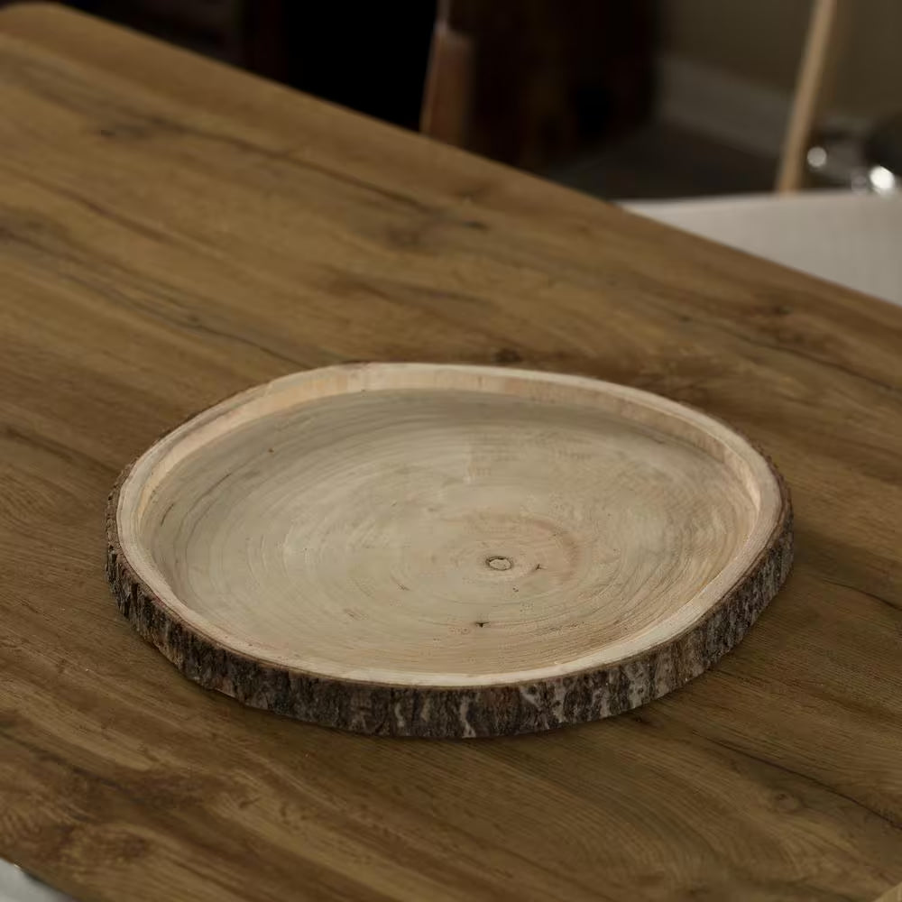 Natural Wooden Bark round Slice 16 In. Tray, Rustic Table Charger Centerpiece