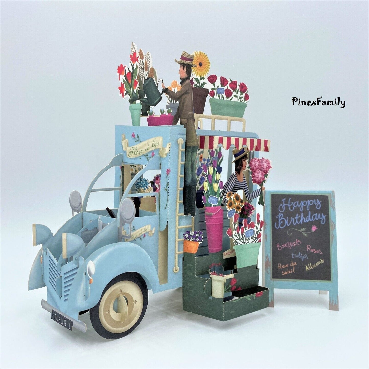 F01-3D Pop up Flower Cart Greeting Card! Valentine'S Day, Mother'S Day, Birthday