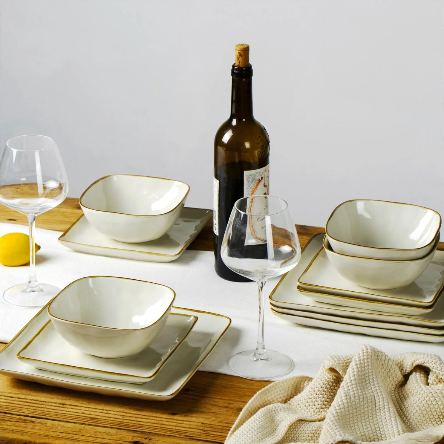 12 Piece Dinnerware Sets, Dish Sets for 4, Vanilla White