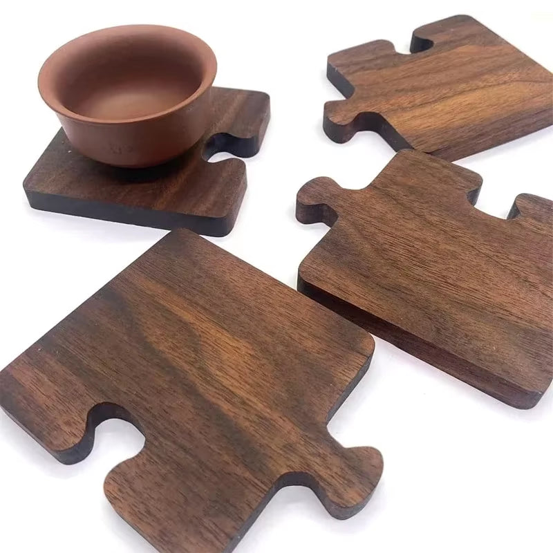 Walnut Coaster Log Coaster Restaurant Decor Solid Wood Heat-Resistant Table Top Protection Insulated Wood Jigsaw Coffee Coaster