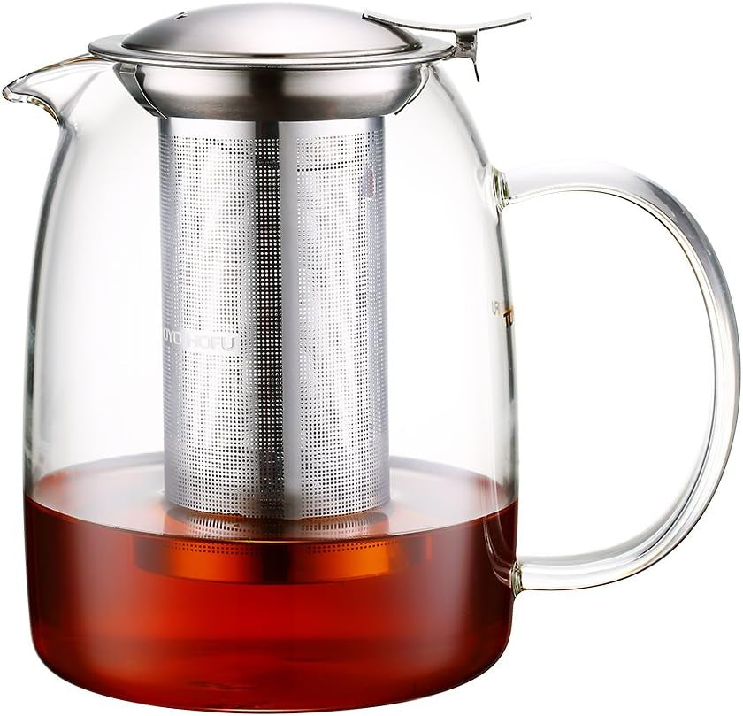 Tea Pot with Infusers for Loose Tea, Glass Teapot for Stovetop, Clear Borosilacate Glass Tea Pot with Infuser and Lid, Heat Resistant, Gifts for Tea Lovers, 1000 Ml/35 Oz