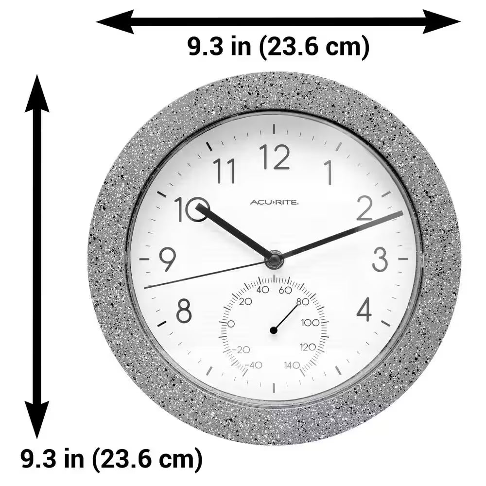 10" Faux Concrete Gray Speckled Matte Finish Clock Therm