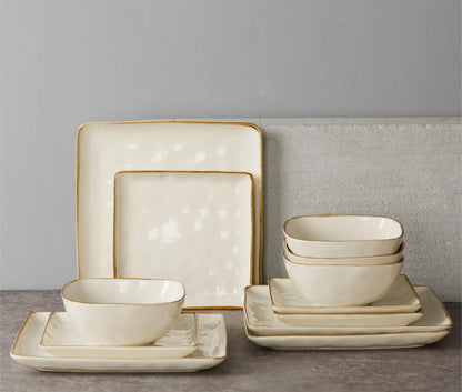 12 Piece Dinnerware Sets, Dish Sets for 4, Vanilla White