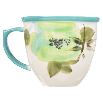 Vintage Bloom Turquoise Cermaic 4-Piece 16-Ounce Coffee Mug Set