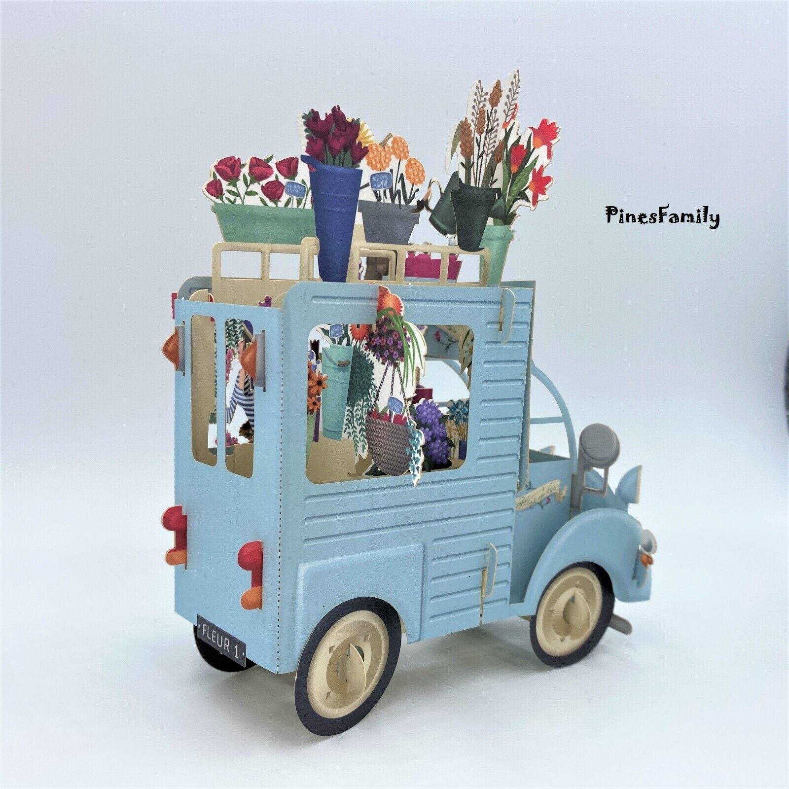 F01-3D Pop up Flower Cart Greeting Card! Valentine'S Day, Mother'S Day, Birthday