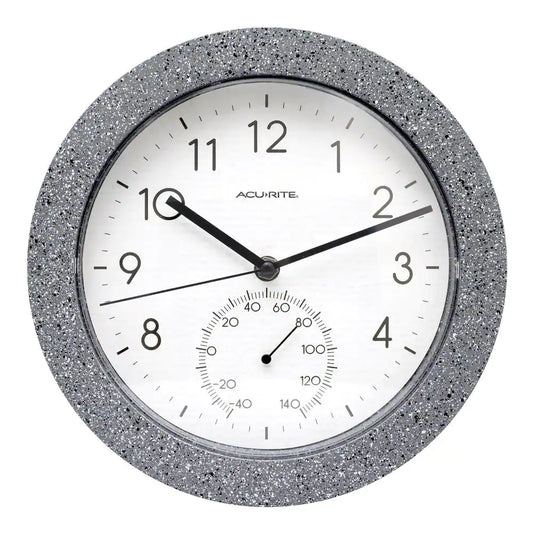 10" Faux Concrete Gray Speckled Matte Finish Clock Therm