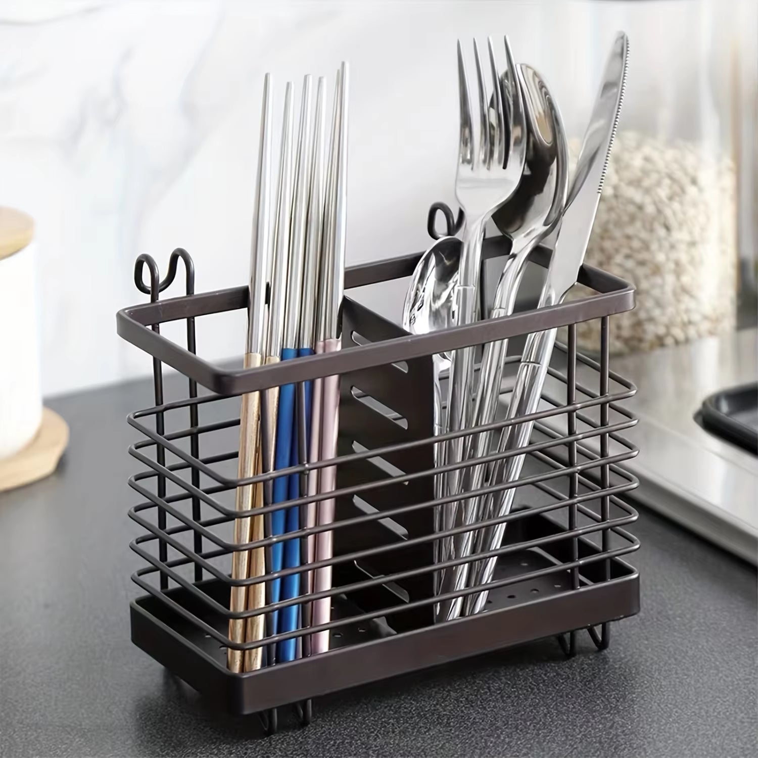 1Pc Wall Mounted Draining Chopstick Cage Drying Rack Hanging Chopsticks Holder Kitchen Utensil Caddy for Pantry Countertop Resta