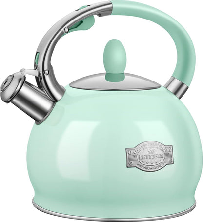 Tea Kettle for Stovetop Whistling Tea Kettles Retro Black Stainless Steel Teapots, 2.64 Quart (Cream)