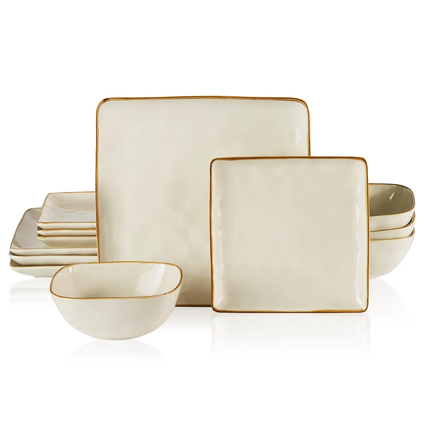 12 Piece Dinnerware Sets, Dish Sets for 4, Vanilla White