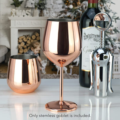 Copper/Rose Gold Stem Stainless Steel Wine Glass Set 4-18.5 Oz