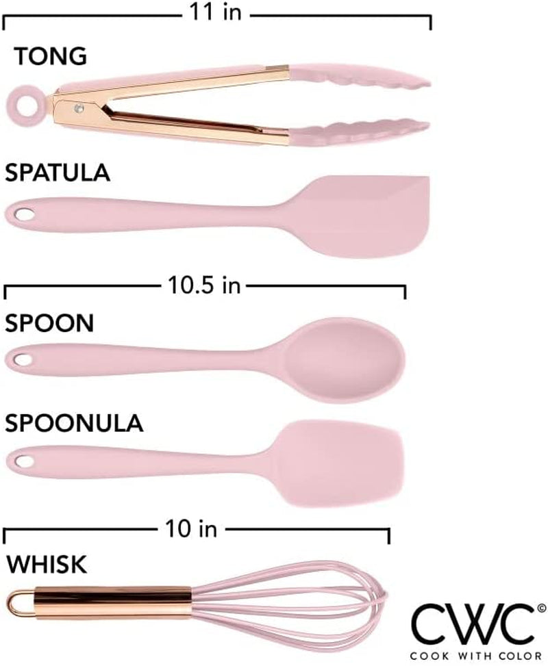 Silicone Cooking Utensils, Kitchen Utensil Set, Easy to Clean Silicone Kitchen Utensils, Cooking Utensils for Nonstick Cookware, Kitchen Gadgets Set, Standard, Pink