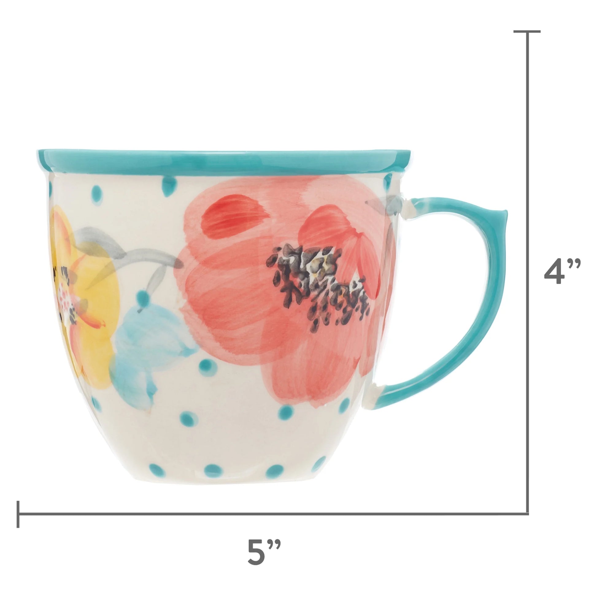 Vintage Bloom Turquoise Cermaic 4-Piece 16-Ounce Coffee Mug Set