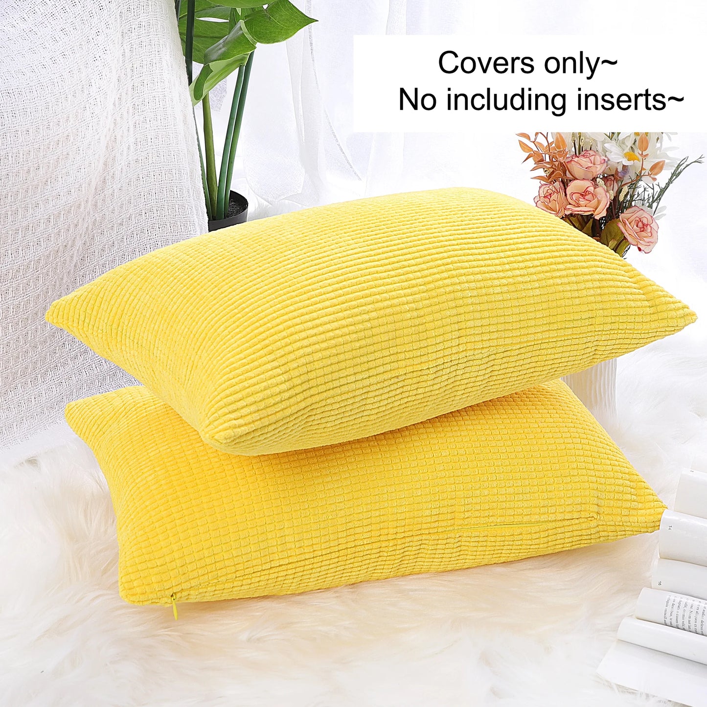 2 Piece Throw Pillow Cases Corn Striped Cushion Covers, Dark Yellow 12" X 18"