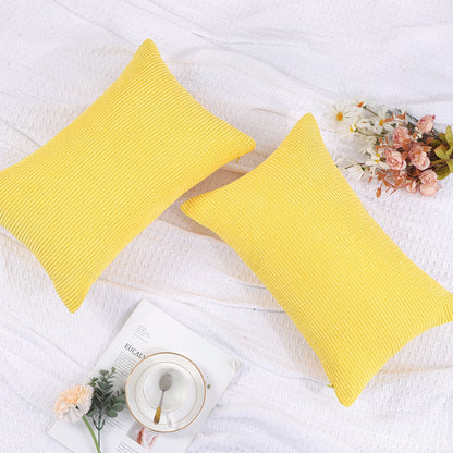 2 Piece Throw Pillow Cases Corn Striped Cushion Covers, Dark Yellow 12" X 18"