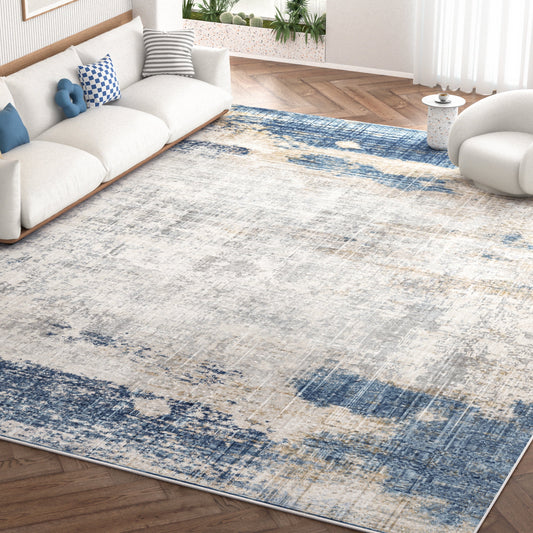 8' X 10' Area Rugs, Washable Area Rugs for Living Room Bedroom Home Decor, Non-Slip Carpet, Modern Abstract, Blue & Beige