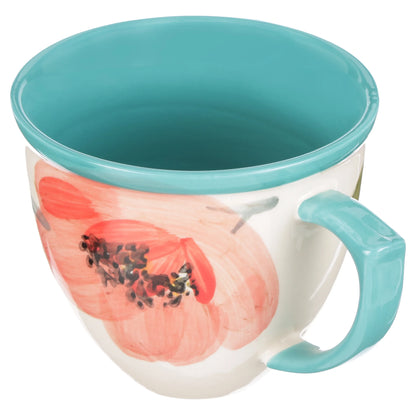 Vintage Bloom Turquoise Cermaic 4-Piece 16-Ounce Coffee Mug Set