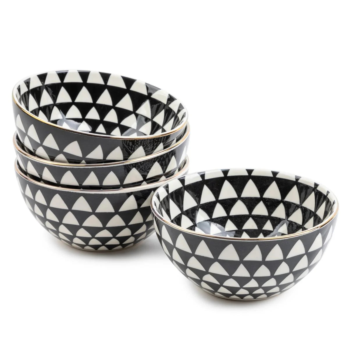 Dinnerware Black & White Medallion Stoneware round Bowls, 4 Pack