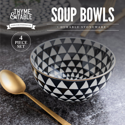 Dinnerware Black & White Medallion Stoneware round Bowls, 4 Pack