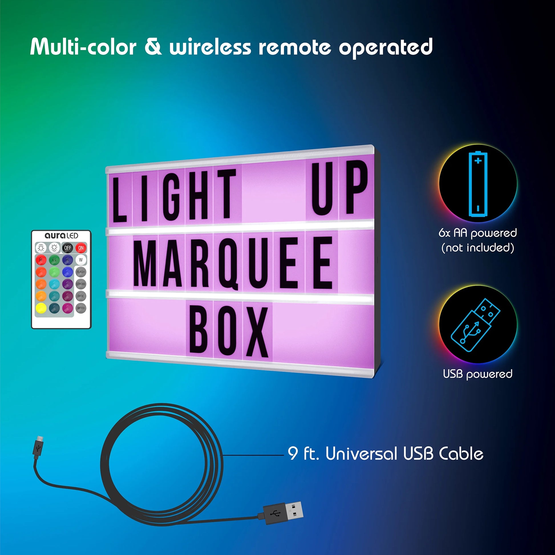 Colorbox LED Marquee - Multi-Color Light-Up Marquee Box with Remote, Alphabet, Symbols