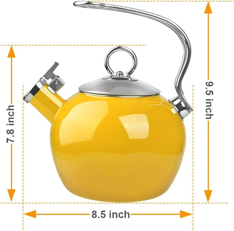 Tea Kettle, 1.7 Quart Whistling Enamel Stainless Steel Teakettle Tea Pot for Stovetop (Yellow)