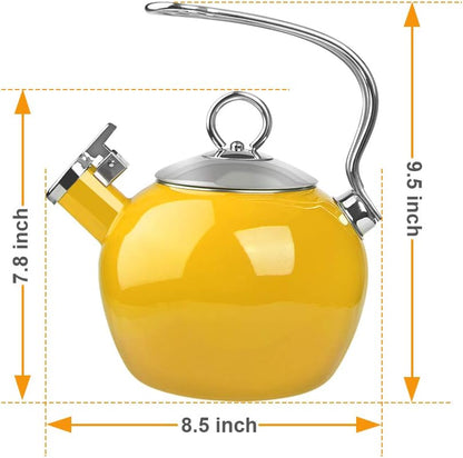 Tea Kettle, 1.7 Quart Whistling Enamel Stainless Steel Teakettle Tea Pot for Stovetop (Yellow)