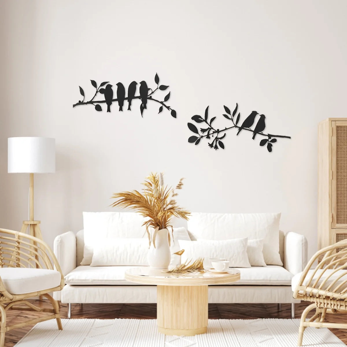 2Pcs Metal Birds Wall Art Hanging Metal Wall Decor Birds on Branch Iron Scroll Sculptures