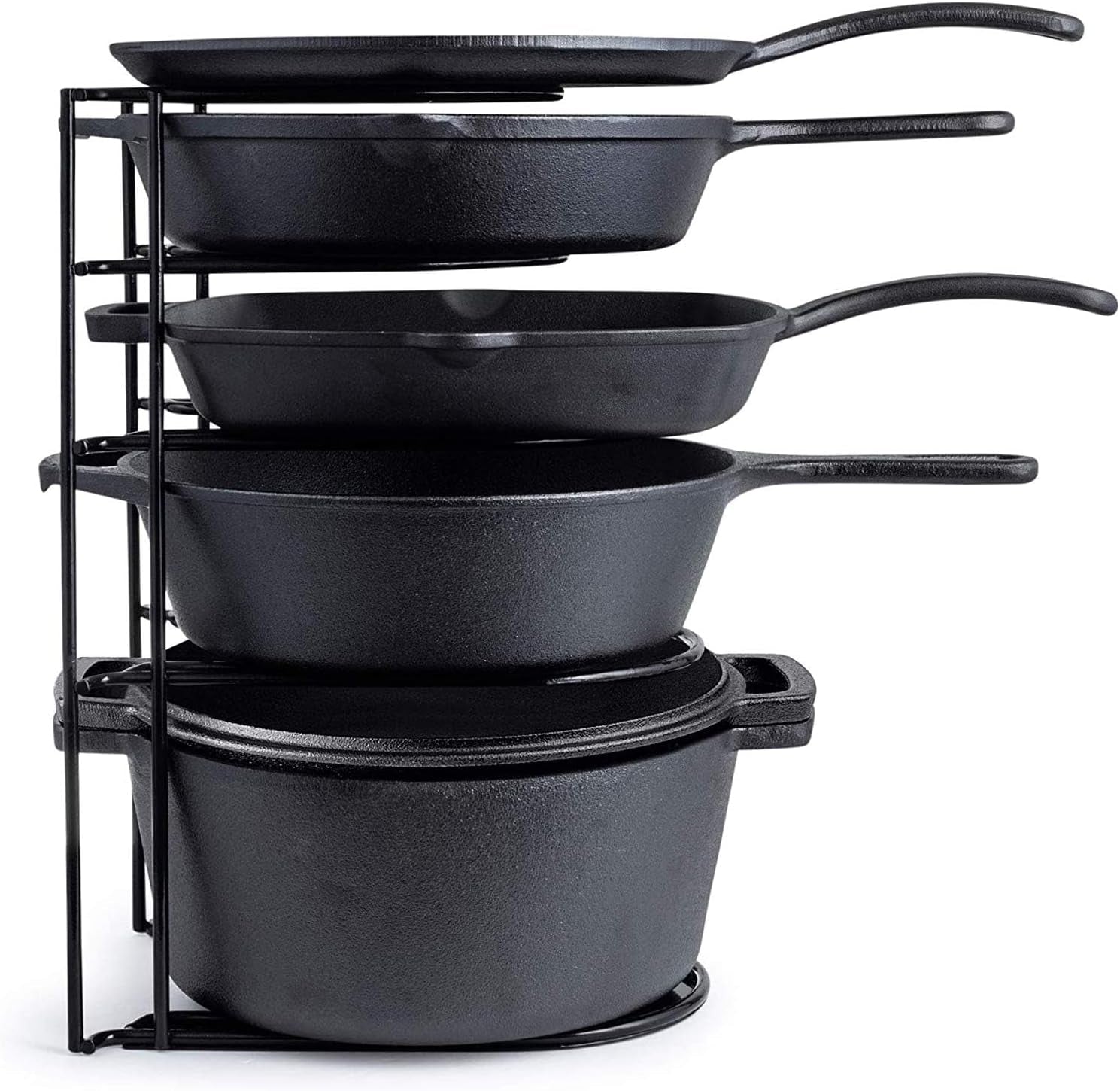 Heavy Duty Pots and Pans Organizer - Extra Large 5-Tier Rack - Holds Cast Iron Skillets, Dutch Oven - Durable Construction - Space Saving Kitchen Storage - No Assembly Required - Black 15.4"