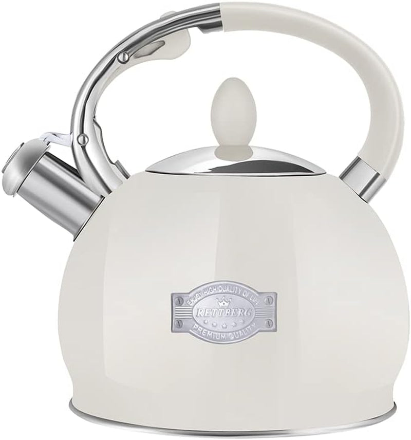 Tea Kettle for Stovetop Whistling Tea Kettles Retro Black Stainless Steel Teapots, 2.64 Quart (Cream)