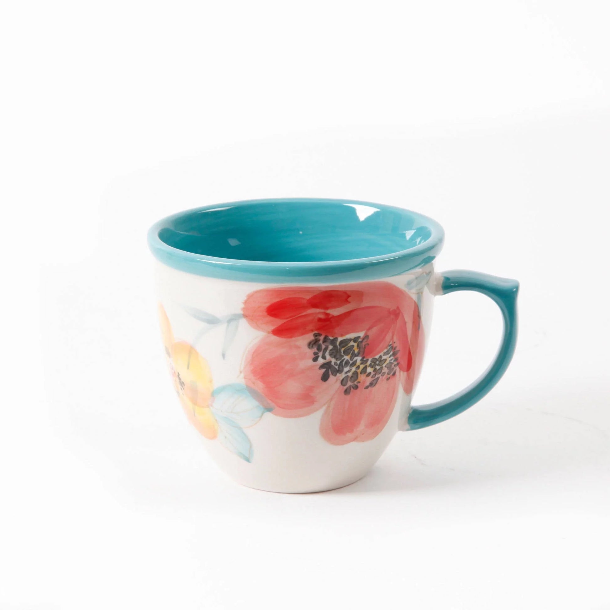 Vintage Bloom Turquoise Cermaic 4-Piece 16-Ounce Coffee Mug Set