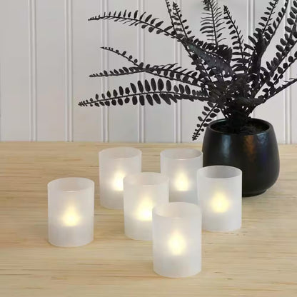 Flameless Votive Candles 2.25 In. Warm White Plastic Frosted Holders (6 Count)