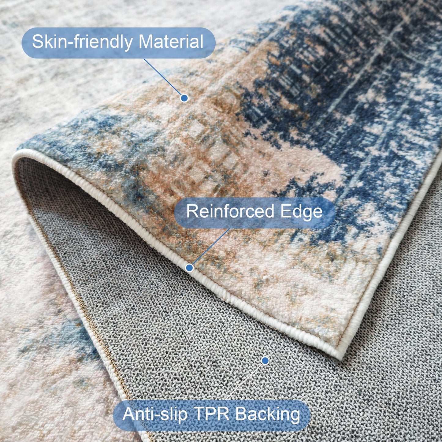 8' X 10' Area Rugs, Washable Area Rugs for Living Room Bedroom Home Decor, Non-Slip Carpet, Modern Abstract, Blue & Beige