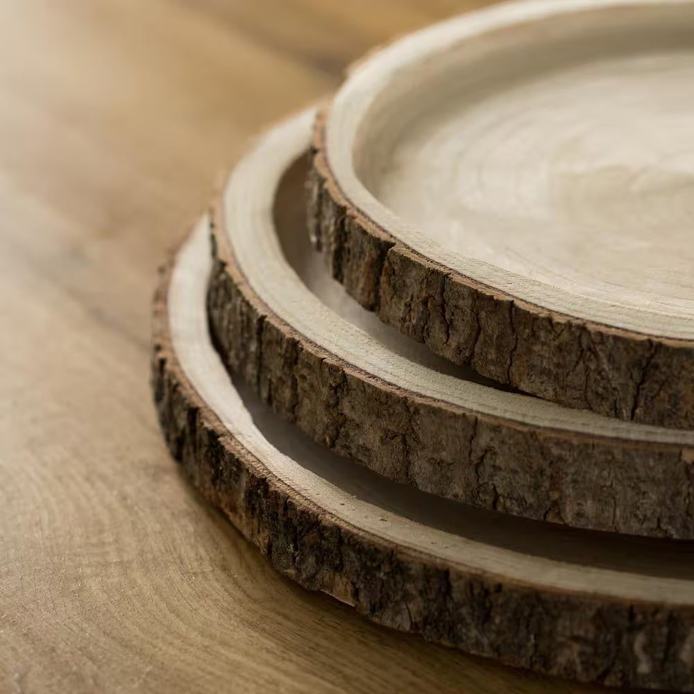 Natural Wooden Bark round Slice 16 In. Tray, Rustic Table Charger Centerpiece