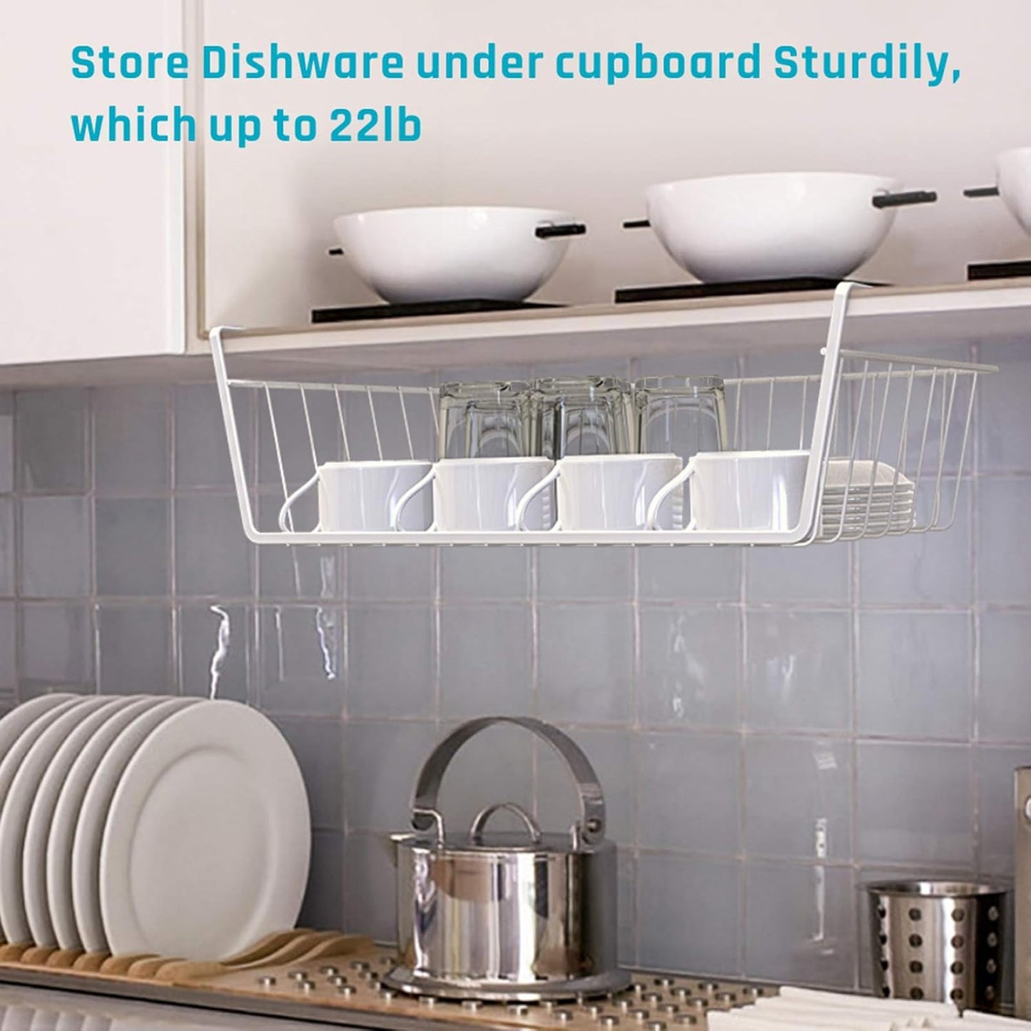 under Shelf Basket, 4 Pack White Wire Rack, Wire Basket under Shelf for Storage, Easy to Install