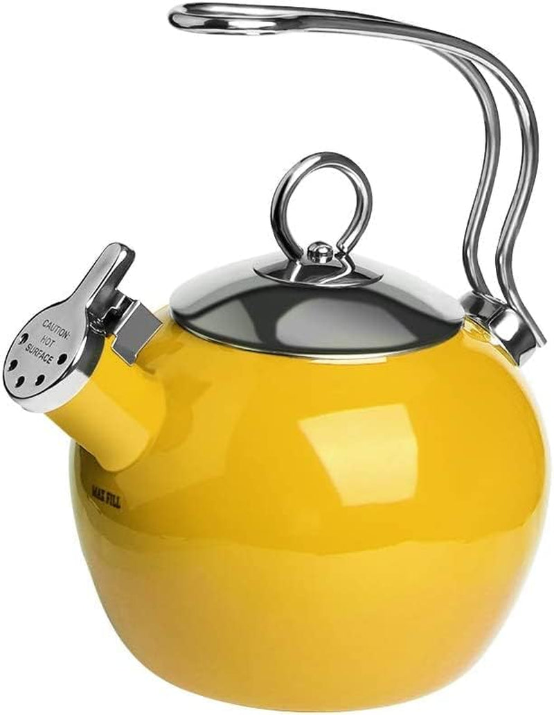 Tea Kettle, 1.7 Quart Whistling Enamel Stainless Steel Teakettle Tea Pot for Stovetop (Yellow)